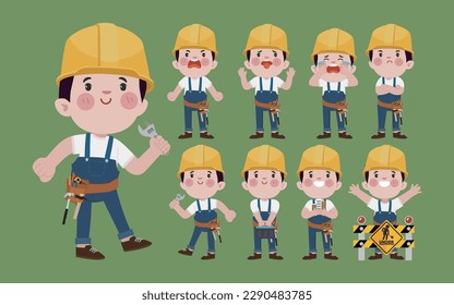 Set of worker with different poses