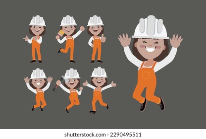 Set of worker with different poses