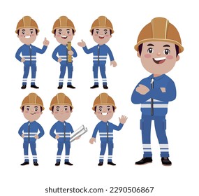 Set of worker with different poses