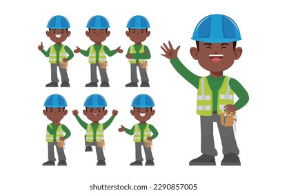 Set of worker with different poses