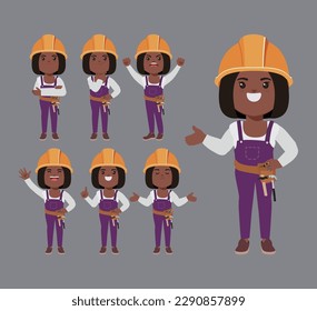Set of worker with different poses