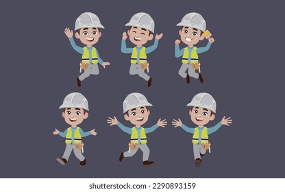 Set of worker with different poses