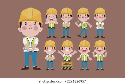 Set of worker with different poses