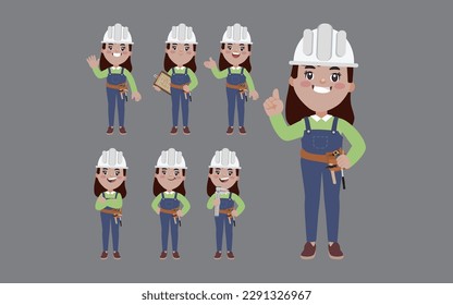 Set of worker with different poses