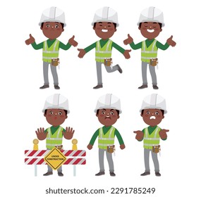 Set of worker with different poses