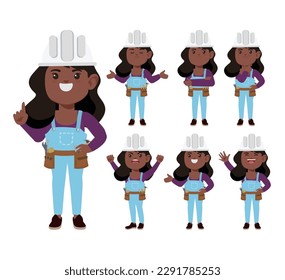 Set of worker with different poses