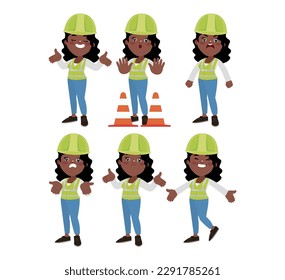 Set of worker with different poses