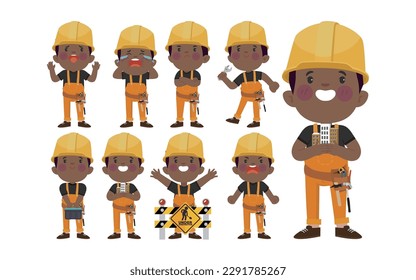 Set of worker with different poses