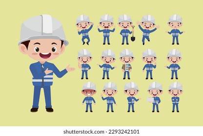 Set of worker with different poses