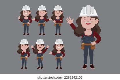 Set of worker with different poses