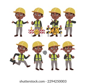 Set of worker with different poses