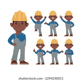 Set of worker with different poses