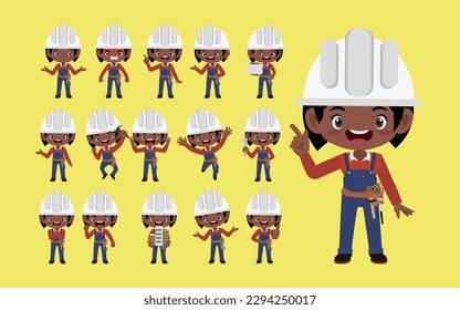 Set of worker with different poses