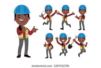 Set of worker with different poses