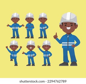 Set of worker with different poses