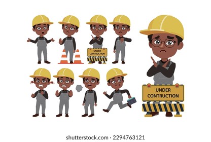 Set of worker with different poses