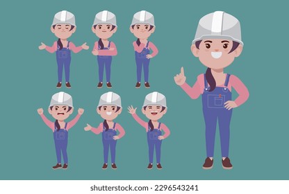 Set of worker with different poses