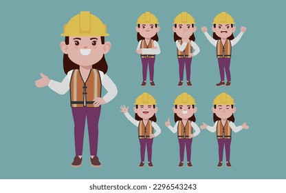 Set of worker with different poses