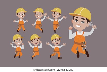 Set of worker with different poses