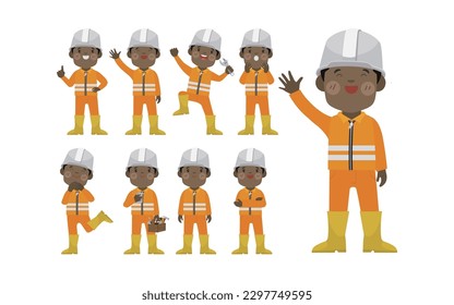 Set of worker with different poses