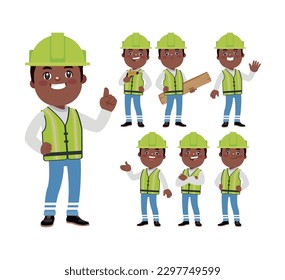 Set of worker with different poses