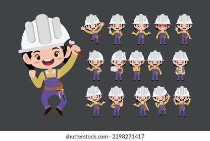 Set of worker with different poses