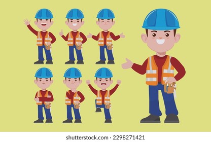 Set of worker with different poses