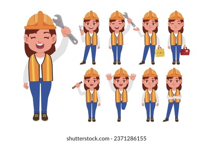 Set of worker with different poses