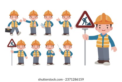 Set of worker with different poses