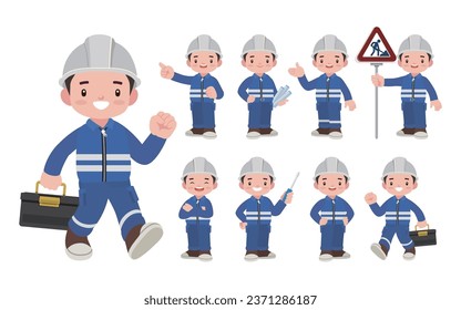 Set of worker with different poses