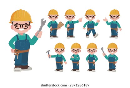 Set of worker with different poses