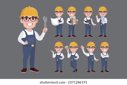 Set of worker with different poses