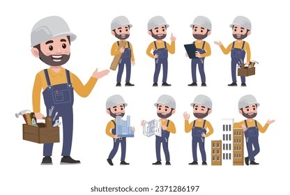 Conjunto de trabajadores con diferentes poses