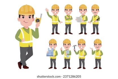 Set of worker with different poses
