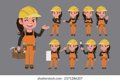 Set of worker with different poses