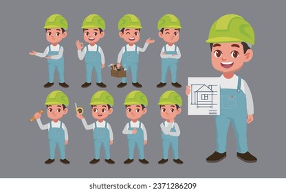 Set of worker with different poses
