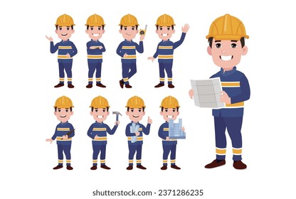 Set of worker with different poses