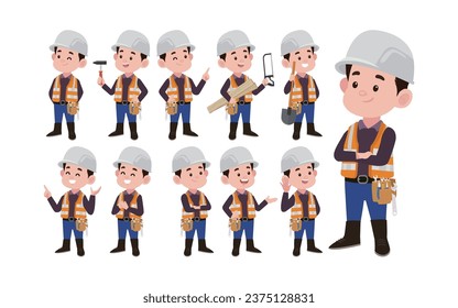 Set of worker with different poses