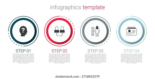 Definir Trabalho do trabalhador, Trabalho do Exchange, Retomar e . Modelo de infográfico comercial. Vetor