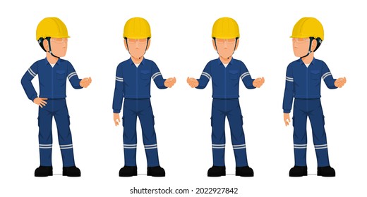 set of worker is explaining on white background