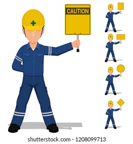 Set of worker is holding blank sign on transparent background
