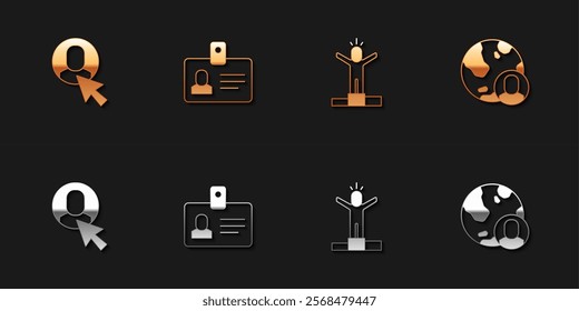 Set Worker, Identification badge, Productive human and Globe and people icon. Vector