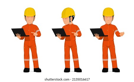 conjunto de trabajadores con portátil sobre fondo blanco
