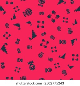 Set Worker location, Worldwide, Stair with finish flag and Project team base on seamless pattern. Vector
