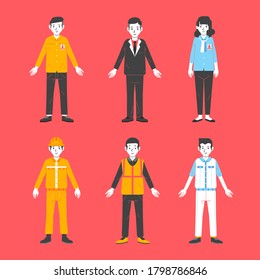 set of worker man and women wearing various uniform based on their profession vector illustration. used for character, web image and other