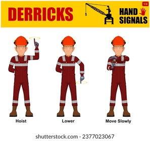 Set of worker present derricks hand signal on white background