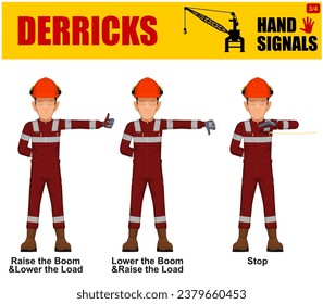 Set of worker present derricks hand signal on white background