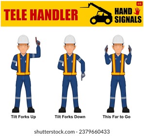 Set of worker present Tele Handler signal on white background