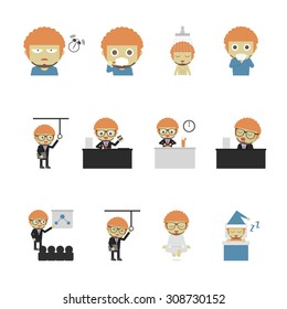 set of worker routine icon, isolated on white background