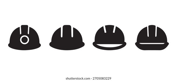 Set of worker safety hard hat helmets, construction protection icons.
